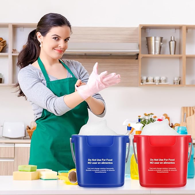 Roshtia 6 Pcs 3 Quart Cleaning Bucket Small Sanitizing Square Bucket Detergent Pail for Home Commercial Restaurant Kitchen Office School(Red Blue Green)