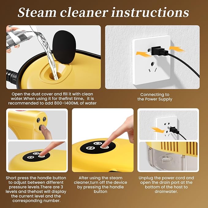Handheld Steam Cleaner High Pressure Steamer for Deep cleaning 1200ML Steam Cleaning Machine for Home Use With 6 Brushes Cleaning