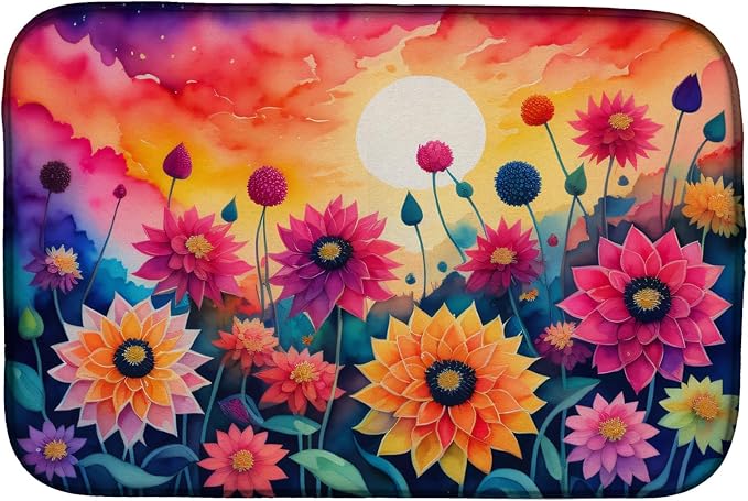 Caroline's Treasures DAC1426DDM Dahlias in Color Dish Drying Mat Absorbent Dish Drying Mat Pad for Kitchen Counter Dish Drainer Mat for Countertop 14 x 21 Multicolor