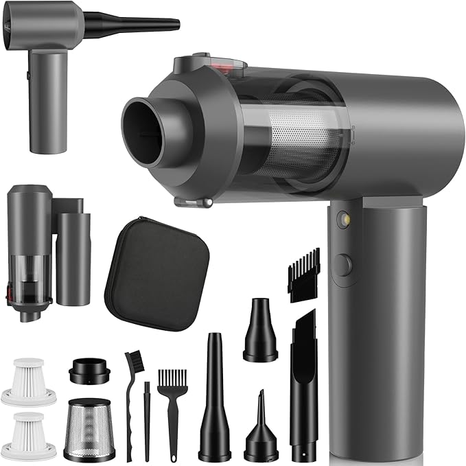 Car Vacuum Portable Cordless with 16000PA Ultra Suction 4-in-1 Foldable Air Duster &amp Brushless Motor Rechargeable Handheld Vacuum for Pet Hair Car Seats Home &amp Office Cleaning