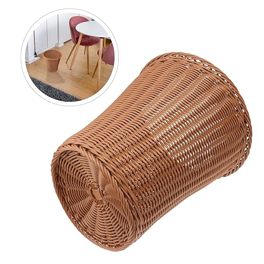 Mobestech Woven Rattan Trash Basket Household Rubbish Container No Lid Compact Wastebasket for Bathroom Bedroom Office Home Use Random Color Random Color