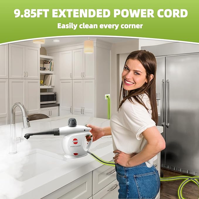 Handheld Steam Cleaner Pressurized Multi-Surface Steam Shot with 13 Accessories Safety Lock Steamer for Cleaning Floor Upholstery Grout Windows Couch and Car White