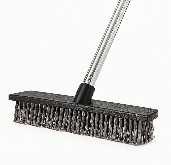 Eyliden Push Broom Heavy Duty Moss Wire Scrub Brush with Stainless Steel Bristles 65 Long Handle Scrubber Brush for Deck Floor Concrete Roof Patio Pool Outdoor Cleaning
