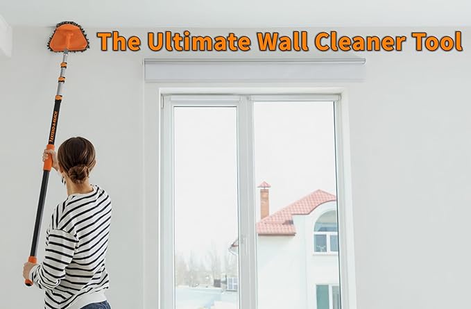 24 Foot High Reach Duster Kit with 5-18 ft Extension Pole // High Ceiling Dusting and Window Cleaning Kit with Telescopic Pole // Baseboard and Wall Washer Mop Squeegee Fan Blade &amp Cobweb Duster