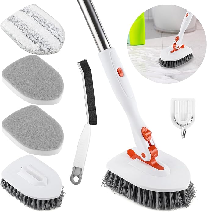 3 in 1 Tub Tile Scrubber Brush52 Inch Long Handle Shower Scrubbing with Locked Head Shower Cleaning Brush for Bathroom Kitchen Toilet Wall Sink