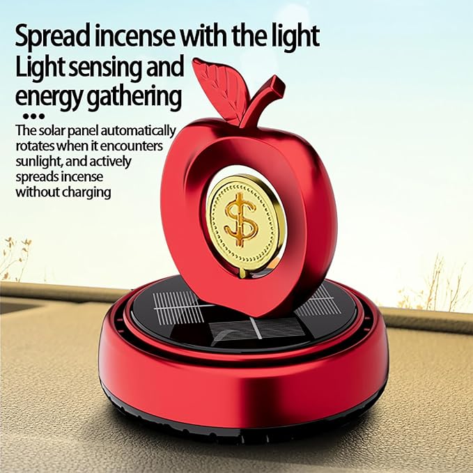 Solar Powered Rotating Car Air Freshener | Apple and Dollar Shape 3D Model | Home and Car Interior Decoration Accessories | Red