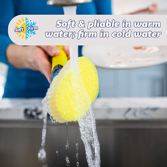 Scrub Daddy Dish Daddy Dish Wand &amp Refill Heads Soap Dispensing Dish Brush Texture Changing Washing Up Sponge With Liquid Handle Dish Sponge with Built-in Scraper &amp Scrubbing Head Drip sta