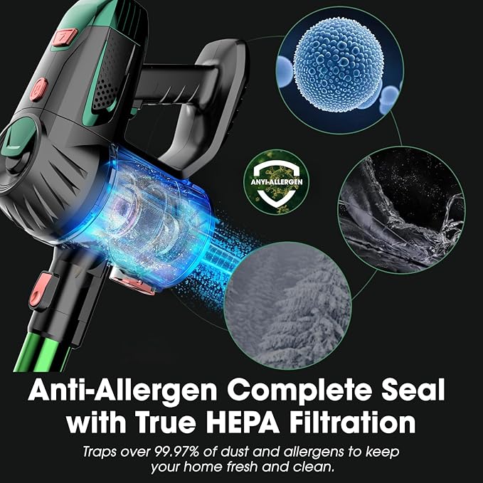 Cordless Vacuum Cleaner Upgraded 15KPA 70 Minutes Powerful Suction Rechargeable Lightweight 180° Bendable Cane Vacuum Cleaner for Home/Pet Hair/Carpet/Floor
