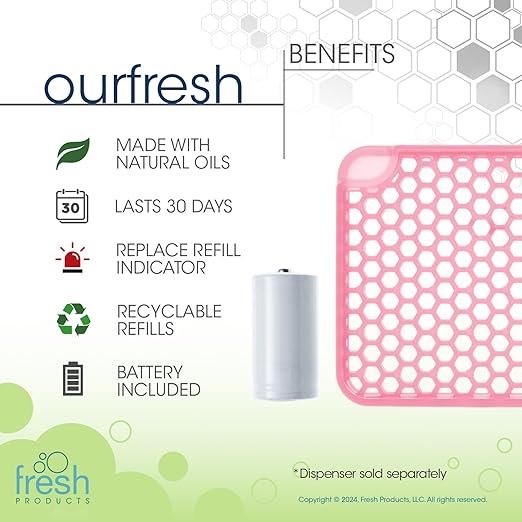 Fresh Products ourfresh 2 Air Freshener Replace Metered Aerosol with Dry Fragrance 30 Day Use Medium Sized Spaces Light Activated Battery Operated Batteries Included Seaside Breeze 8 pk