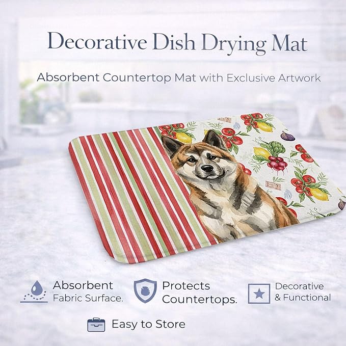 Caroline's Treasures Brindle Akita Vegetables Dish Drying Mat Absorbent Dish Drying Mat Pad for Kitchen Counter Dish Drainer Mat for Countertop 14 x 21 Multicolor