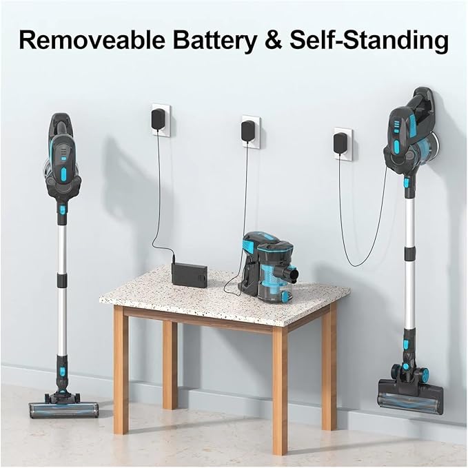 Cordless Stick Vacuum Cleaner - Compatible With INSE 20KPa Powerful Suction 6-in-1 Handheld Vacuum with 45min Runtime for Home Bed Carpet Hair(V770 BlueUS)