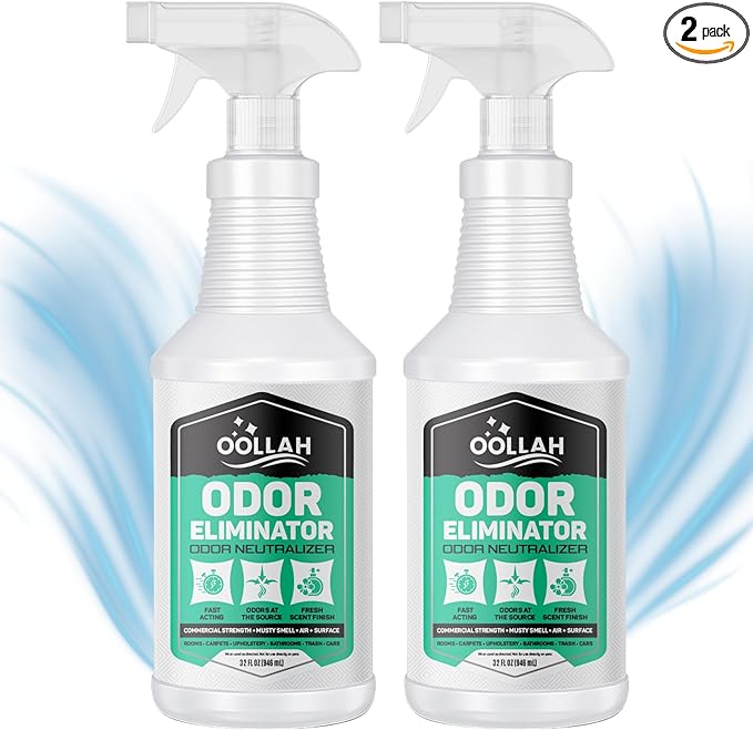 Odor Eliminator Spray for Strong Odor - Commercial Strength Odor Neutralizer (32 FL Oz) - Fabric Room Bathrooms Couch and Furniture Odor Eliminator Spray - Fast Action Fresh Scent 2 Pack