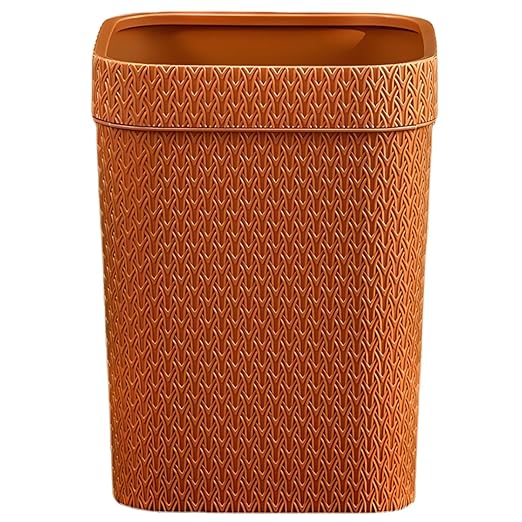 Imitation Rattan Woven Trash Can Decorative Room Trash Bin Lidless Orange Rustic Wastebasket for Kitchen Living Room Office Home Use