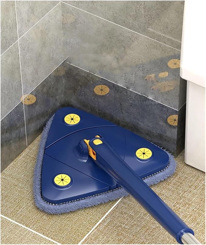 Extended Triangle Mop 360 Twist Squeeze Wringing XType Window Glass Toilet Bathrrom Floor Household Cleaning Ceiling Dusting(Blue)