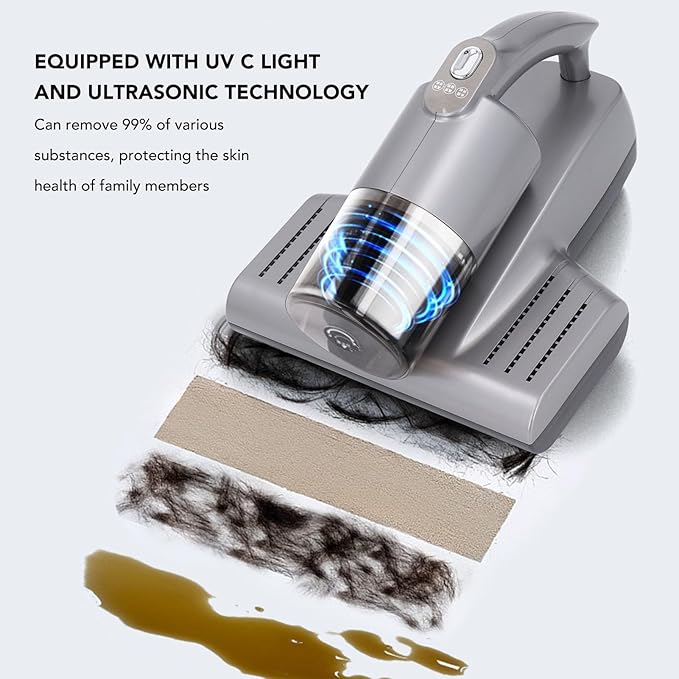 Alomejor Mattress Vacuum Cleaner Bed Vacuum Cleaner with 15Kpa Powerful Suction 57000RPM Light Ultrasonic Technology for Dust Pet Hair Sofa Blanket Carpet
