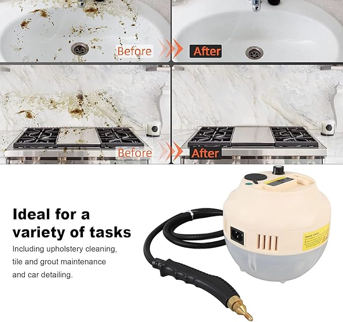 YUYTE Handheld Steam Cleaner 1500W Fast Heating Portable Steam Cleaner with 3 Brush Heads for Car Kitchen Bathroom &amp Tile (US Plug 110V)