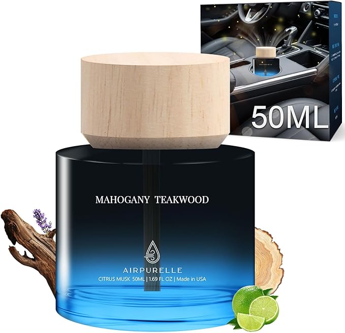 Car Air Freshener 50ML (1.7 FL OZ) Car Air Fresheners Perfume - Mahogany Teakwood Fragrance Oil Air Diffuser for Car 180+ days Long Lasting Fragrance Wooden Cup Design Car Fresheners Made in USA