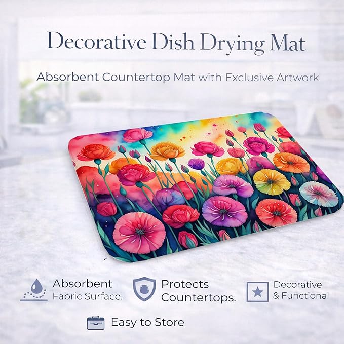Caroline's Treasures DAC1420DDM Carnations in Color Dish Drying Mat Absorbent Dish Drying Mat Pad for Kitchen Counter Dish Drainer Mat for Countertop 14 x 21 Multicolor