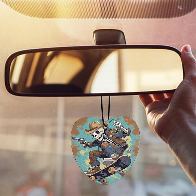 5PCS Car Air Freshener Hanging Personalized Double Sided Skull Cowboy Car Fresheners Long Lasting New Cars Scents Cute Automotive Freshies for Closets Drawers (tea)