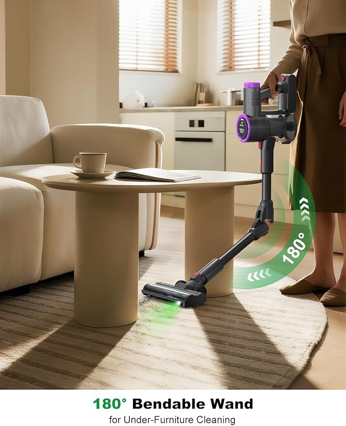 Cordless Vacuum Cleaner Stick Vacuum Foldable Rechargeable Powerful Suction Lightweight Vacuum Cleaners for HomeAnti-TangleSelf Standing for Pet Hair Hardwood Floor Carpet