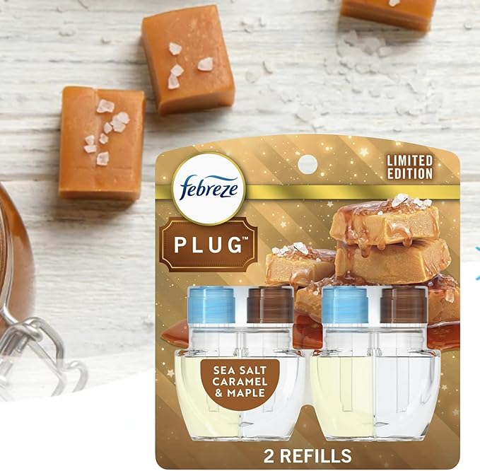 Febreeze Plug In Refills Fall Scents Winter Limited Edition Plug In Refills for Odor-Fighting Fade Defy PLUG Air Freshener 2 pack (Sea Salt Caramel)