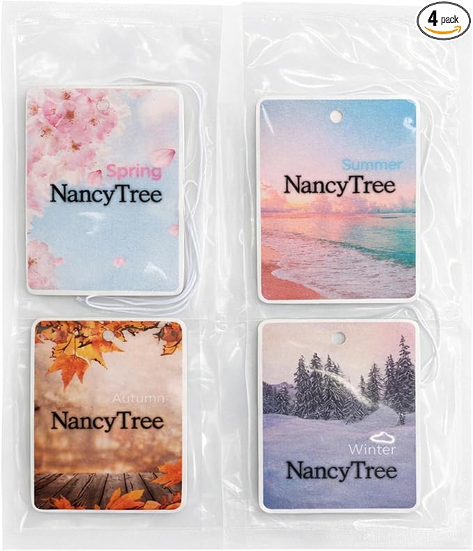 Seasonal Hanging Air Fresheners Set of 4 (Spring Summer Autumn Winter) Scented Paper Card Freshener for Car Closet &amp Small Spaces Gift-Ready Pack