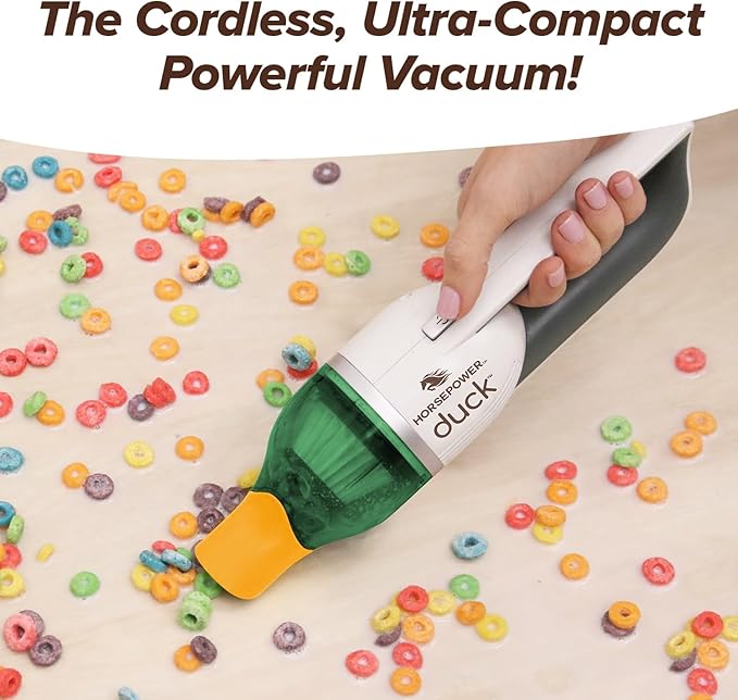 Horsepower Duck Compact Cordless Vacuum Ultra-Powerful Upgraded Battery for Extra-Long Run Time AS SEEN ON TV Strong Suction Easy to Store Portable &amp Rechargeable. Home &amp Auto (Duck Basic