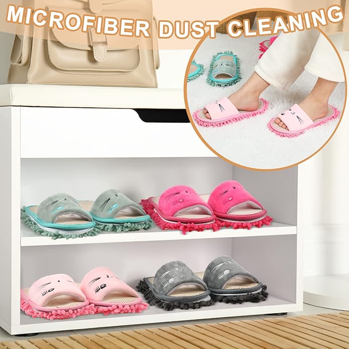 Wesiti 4 Pairs Washable Mop Slippers Microfiber Funny Mop Shoes Floor Cleaning Slippers for Women Home Floor
