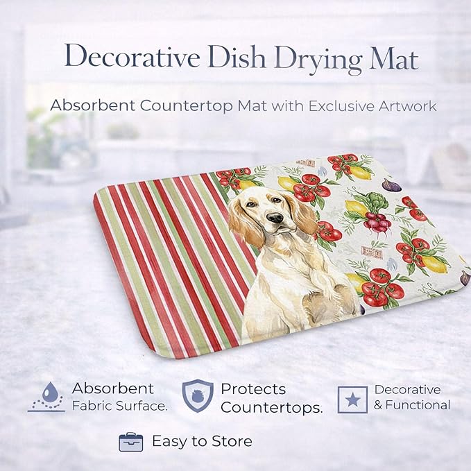 Caroline's Treasures Lemon Belton English Setter Vegetables Dish Drying Mat Absorbent Dish Drying Mat Pad for Kitchen Counter Dish Drainer Mat for Countertop 14 x 21 Multicolor