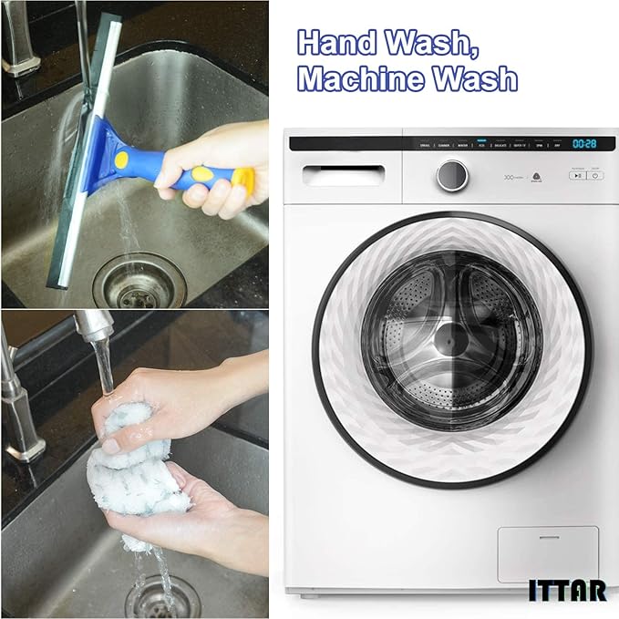 ITTAR Window Squeegee with 2 Sets Stainless Steel Pole Squeegee Cleaning Tools with Microfiber Pads 60-72 Telescopic Window Washing Kit Professional Squeegee Cleaner for Home Car Outside Glass