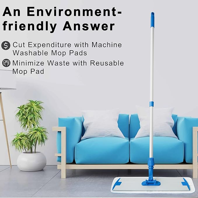 Mr. Towels Premium Microfiber Floor Mop + 2 Reusable 18 Washable Mop Pads. 360 Rotating Aluminum Extended Handle Adjustable 33 - 60. The Perfect Solution as Tile Laminate Hardwood Floor Cleaner