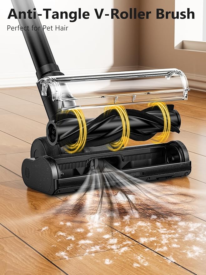 Cordless Vacuum Cleaner 46Kpa/55 Mins Vacuum Cleaners for Home Self-Standing Stick Vacuum with Rechargeable DockLED Display &amp Anti-TangleLightweight Vacuum for CarpetFloor (Pure Black)