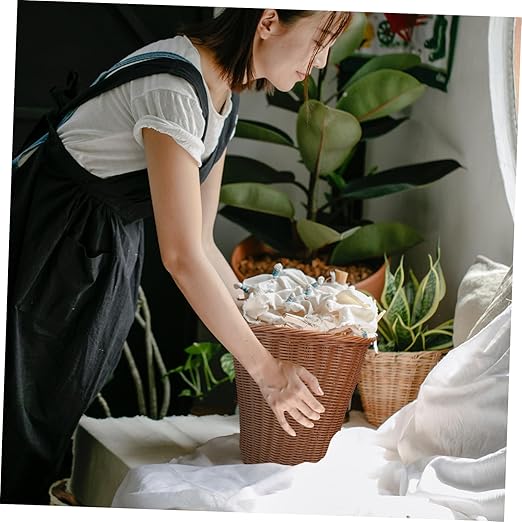 Mobestech Woven Rattan Trash Basket Household Rubbish Container No Lid Compact Wastebasket for Bathroom Bedroom Office Home Use Random Color Random Color