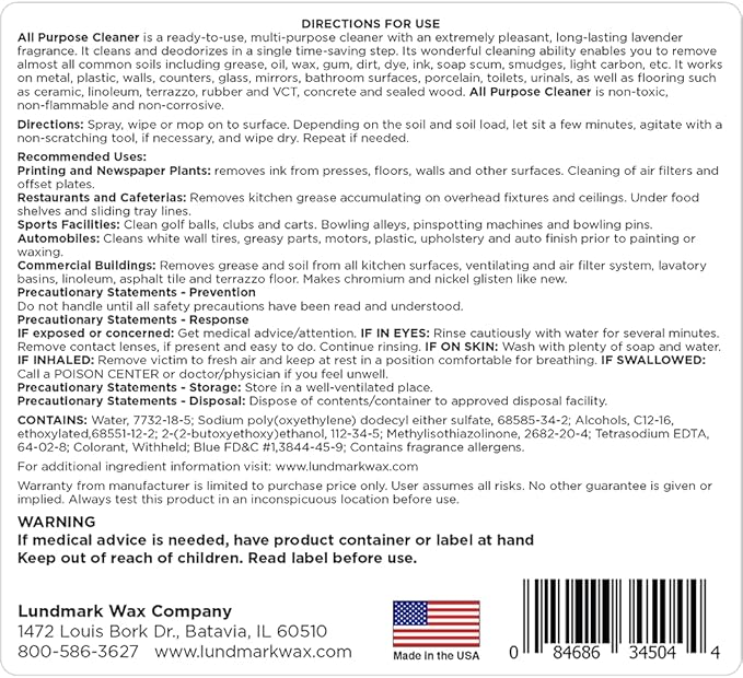 Lundmark Wax LUN-3450G01-4 All Purpose 4 x 1 gallon Cleaner