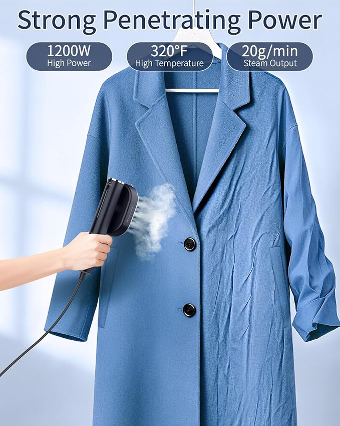 Clothes Steamer 1200W Clothing Steamer Hand Held Steamer Fast Wrinkle Removal Lightweight Mini Clothes Iron Travel Steamer for Clothes Compact Hand Steamer for Home- Black 110-120V