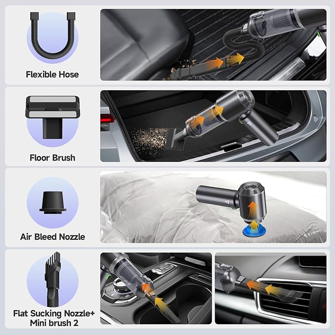 Car Vacuum Portable Cordless Small Handheld Vacuum Cleaner with 24000PA High Power Suction Mini Vacuum Cordless Rechargeable with One-Touch Empty 10-in-1 Hand Vac for Car Home Office Dust