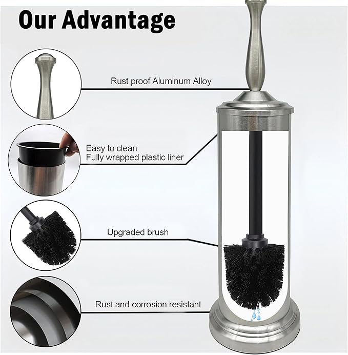 Brushed Nickel Toilet Bowl Brush with Holder Durable Bathroom Cleaning Tool Modern Design for Easy Toilet Maintenance Bathroom Cleaner Brush for Efficient Cleaning and Hygiene