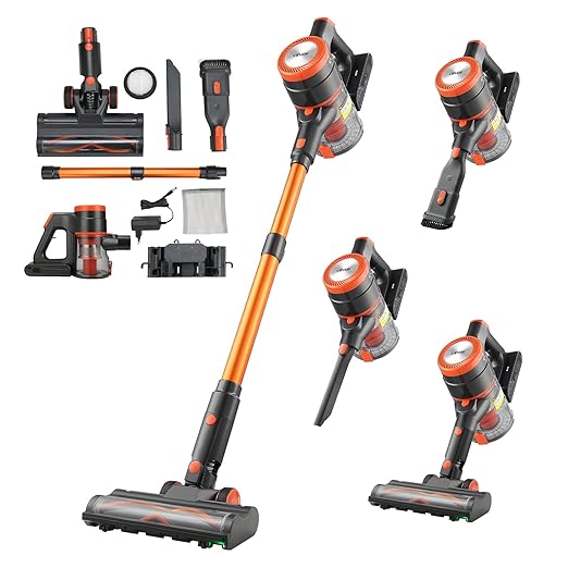 VEVOR Cordless Vacuum Cleaner 40KPA Max Suction Rechargeable Anti-Tangle Stick Vacuum with LED Display Screen Lightweight Handheld Vac with 47mins Runtime for Home Carpet Pet Hair Hard Floor
