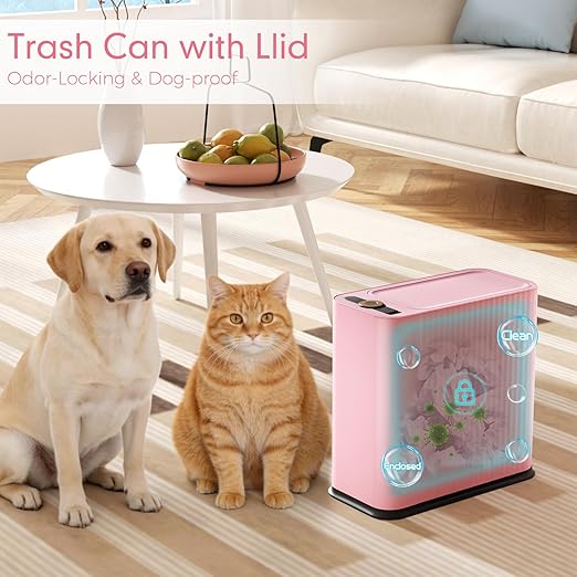 Bathroom Trash Can with Lid 13 Liter/ 3.5 Gallon Pink Trash Can with Pop-Up Lid Bedroom Trash Can Small Garbage Can with 150 Counts Trash Bags for Small Bathroom Bedroom Office