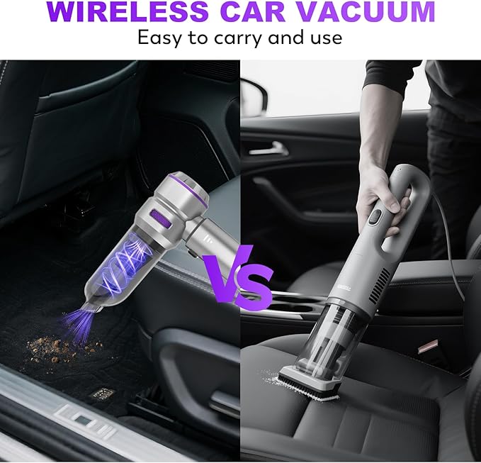 Handheld Car Vacuum Cordless 22000PA Strong Suction Mini Vacuum Cleaner with Brushless Motor 4-in-1 Portable Vacuum for Car Detailing Home Office &amp Travel Silver Purple