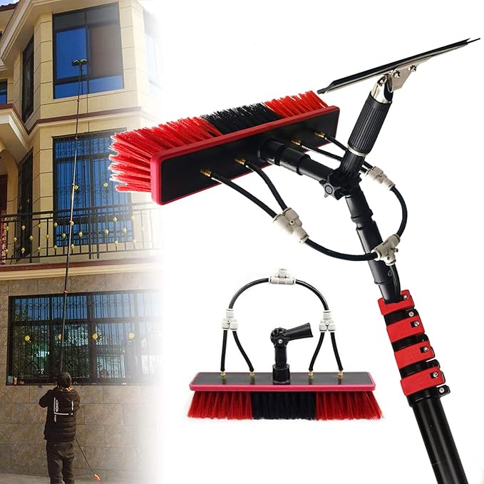 Glass Cleaning Brush Home Water Fed Telescopic Pole Kit Solar Panel Brush Rotating for Photovoltaic Panel30FT/9M Window Cleaning Pole Solar Panel Cleaning Kit with Brush Equipment for Windo