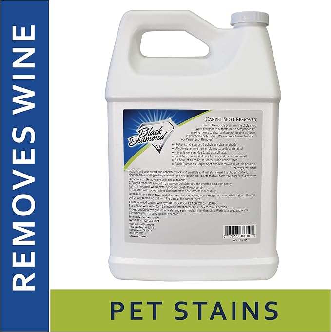 Black Diamond Stoneworks carpet and upholstery cleaner: this fast acting deep cleaning spot and stain remover spray also works great on rugs couches and car seats. (4-gallons)