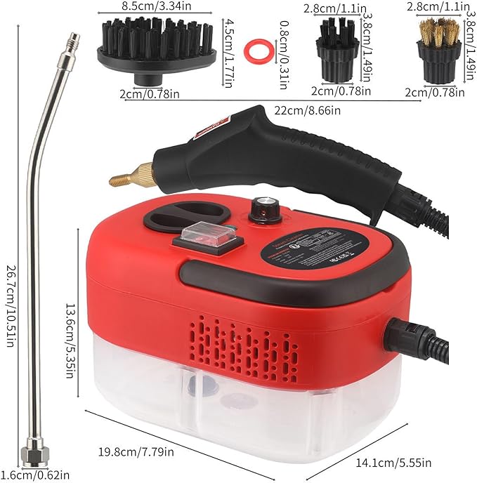 Handheld Steam Cleaner 1500W High Pressure Steam Cleaner with 6 Gear Adjustable and 4 Multi Surface Accessories for Tile Stove Appliance Carpet Mattress (US plug)