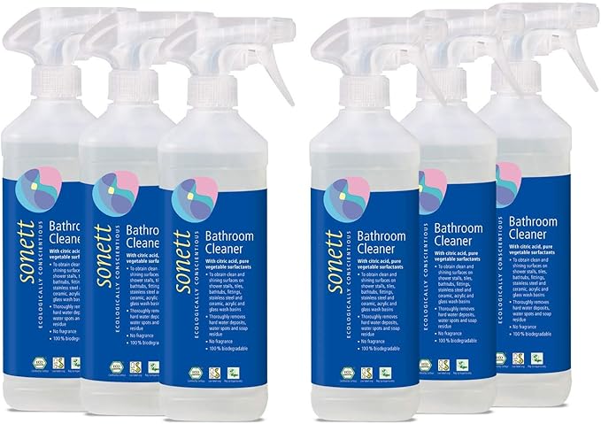 Sonett Organic Bathroom &amp Shower Cleaner Spray Removes lime scale deposits in hard-to-reach places and cleans fittings stainless steel floor tiles and shower walls (17 fl. oz. Pack of 6)