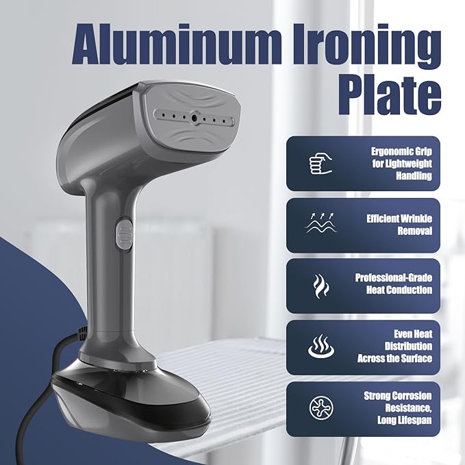 Powerful Handheld Fabric Steamer - 1800W with Fast Ceramic Heat-Up Plate 2-in-1 Ironing &amp Wrinkle Remover Steam Nozzle Lint Brush - Gray for US 120V Only