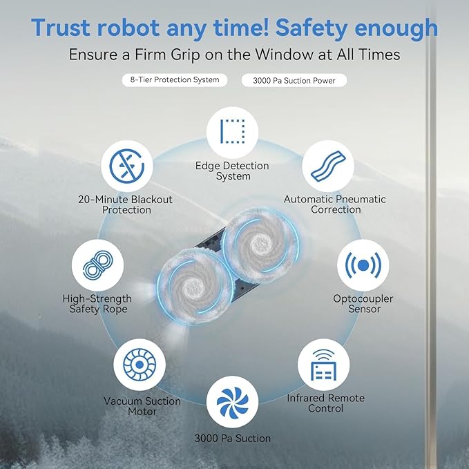 Automatic Window Cleaning Robot Window Cleaner Robot Auto Dual Spray 2026 Model Robot Limpia Vidrios AI Path Planning 3000Pa Suction Remote Control Edge Detection for Streak-Free Glass - SS1