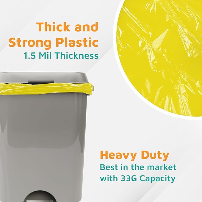 PlasticMill Heavy Duty Trash Bags - Yellow Garbage Bags - Plastic Trash Bags - Tall Trash Bags Trash Can Liners - 33-Gallon Large Kitchen Trash Bags 1.5 Mil 33x39 (100-Count)