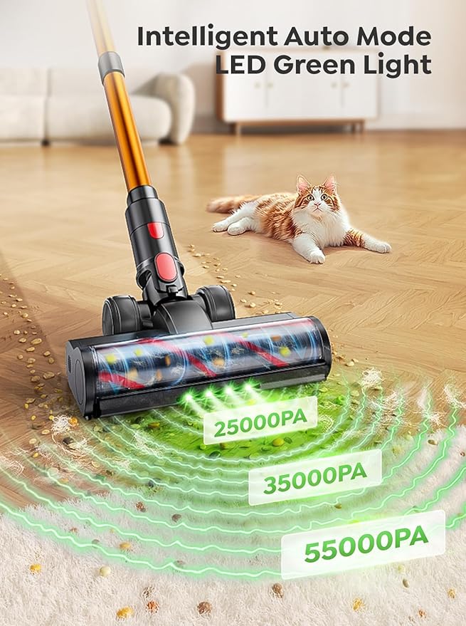Cordless Vacuum Cleaner 650W 55KPA 70Mins Vacuum Cleaners for Home Upgraded Stick Vacuum with 3.3Ft Extendable Hose LED Touch Screen Wall Charging Station Auto Mode for Carpet Pet Hair Hard Floor