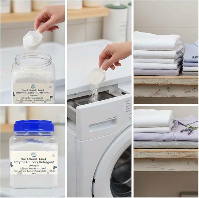 Ultra-Concentrated Enzyme Laundry Detergent - Lavender | Plant &amp Mineral-Based Stain Remover Odor Eliminator | Safe for Sensitive Skin Biodegradable HE Compatible | 32 oz