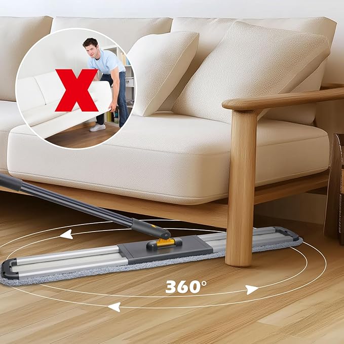 MASTERTOP Commercial Mop 36'' Large Dust MopHeavy Duty Industrial Push Mops with 3 Reusable Microfibre Pads &amp 62'' Adjustable Handle for HomeHotelMallWarehouse